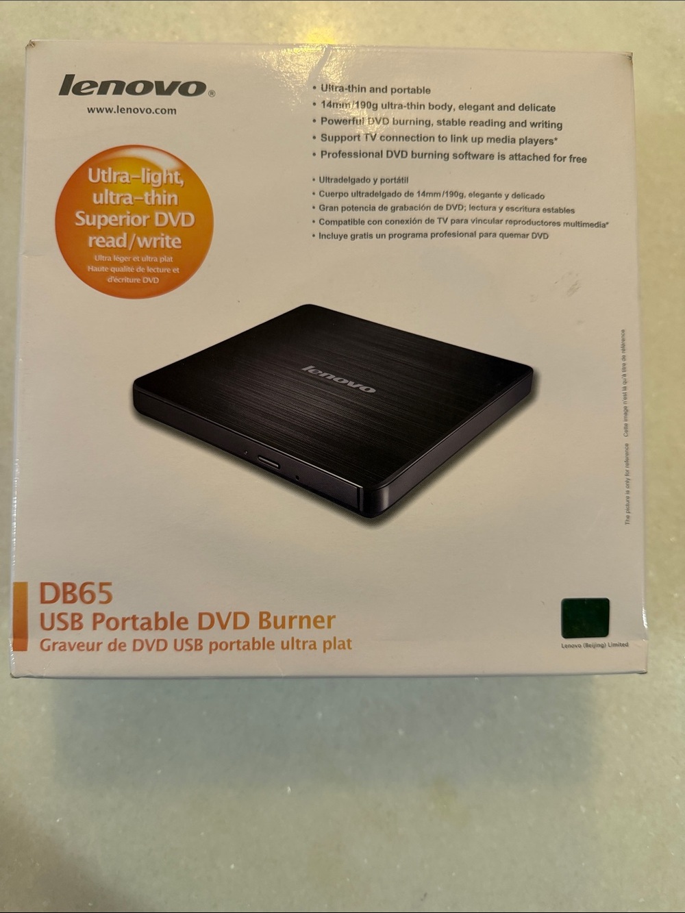 Lenovo DB65 Black External USB Portable DVD Burner Brand New